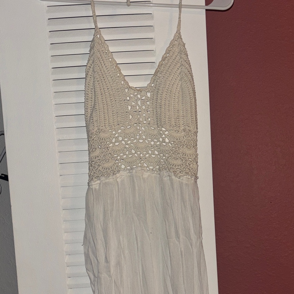 Elegant Cream Crochet Maxi Dress